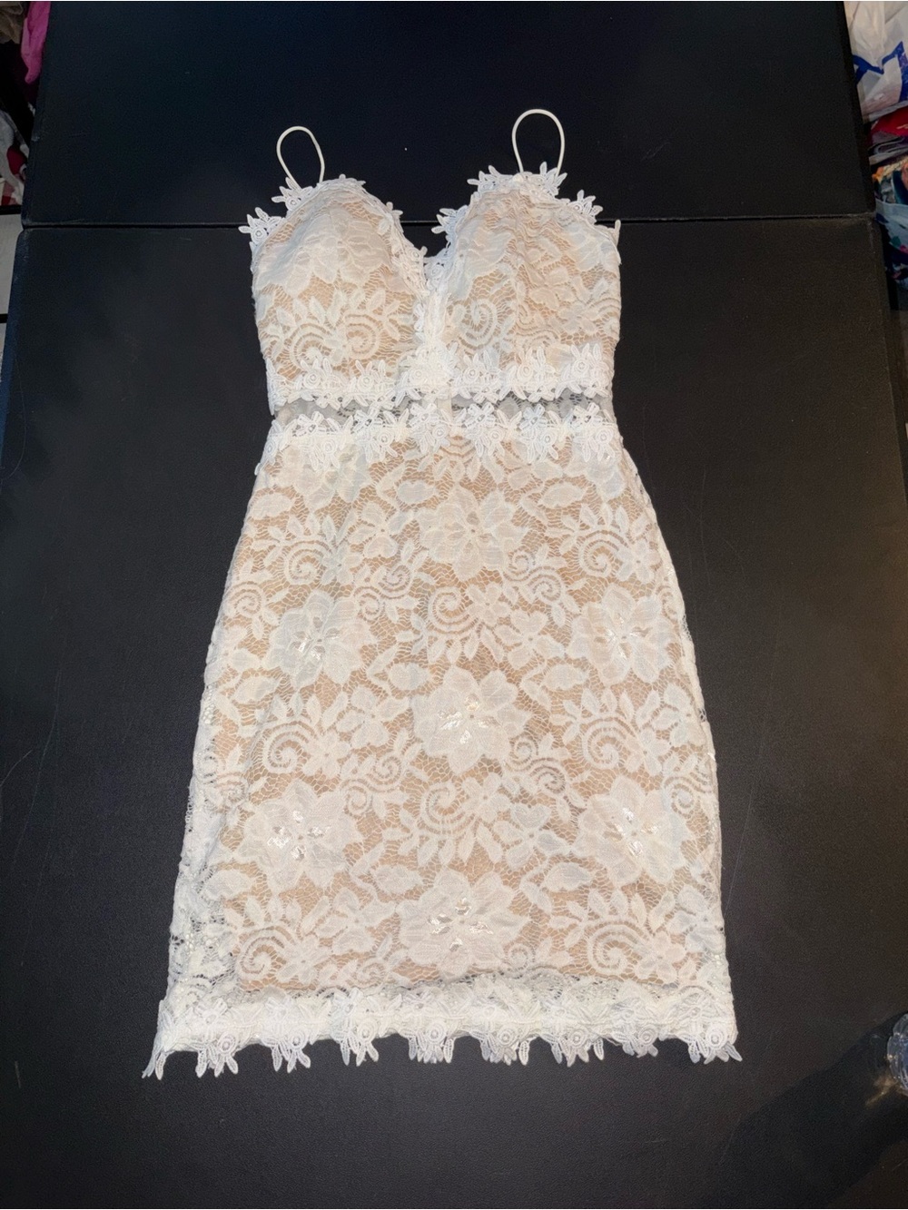 Windsor White Lace Spaghetti-Strap Mini Dress